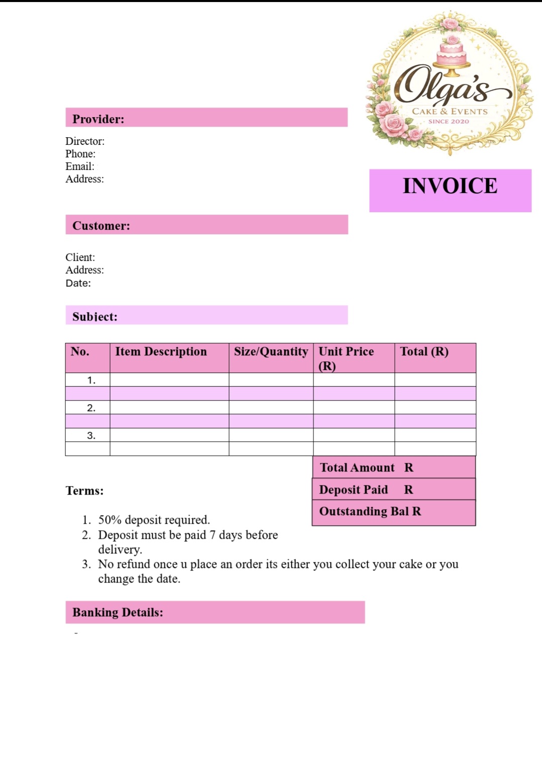 Invoice — Cake Order